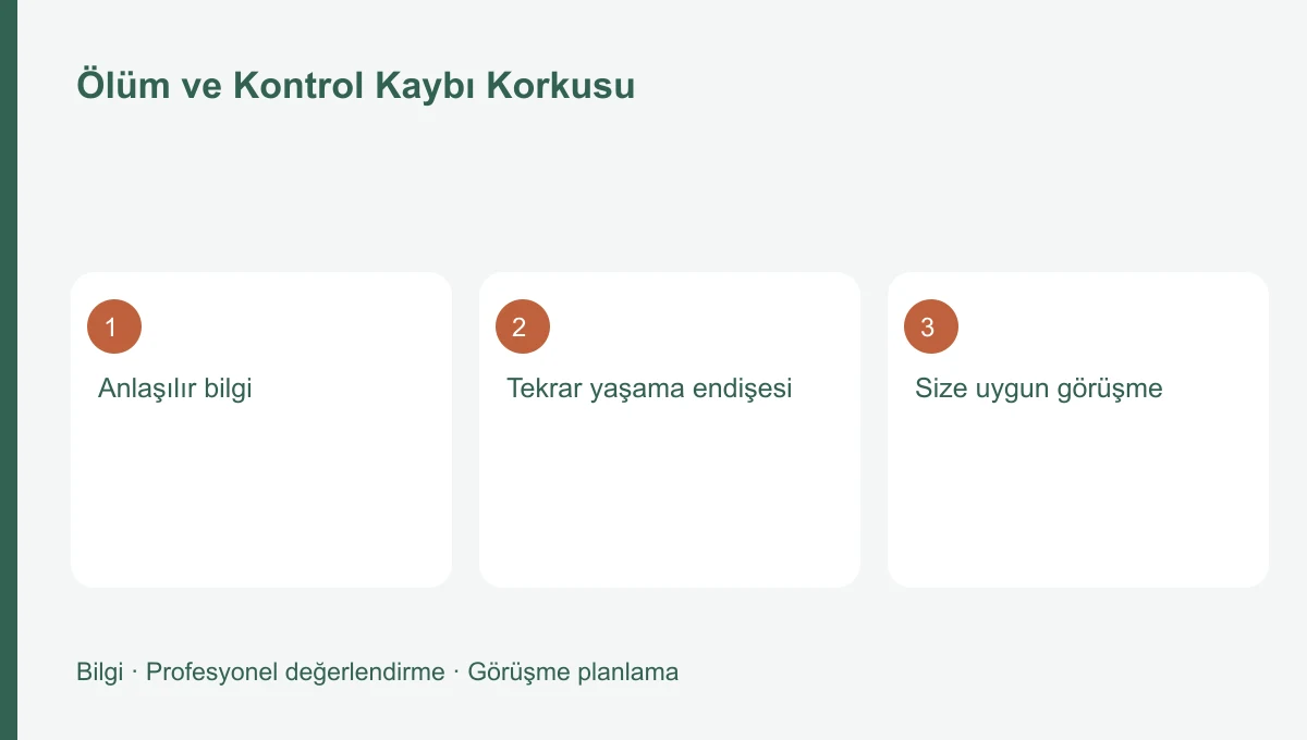Ölüm ve Kontrol Kaybı Korkusu Ölüm ve Kontrol Kaybı Korkusu için üç başlığı gösteren bilgi şeması